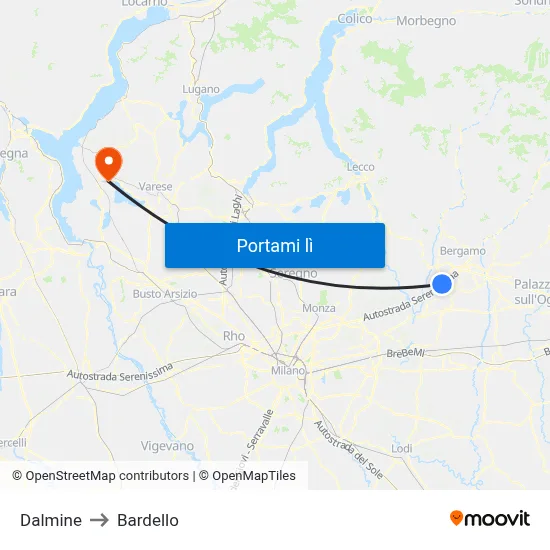 Dalmine to Bardello map