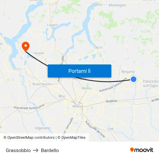 Grassobbio to Bardello map
