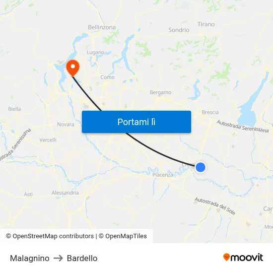 Malagnino to Bardello map
