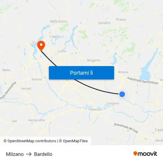 Milzano to Bardello map