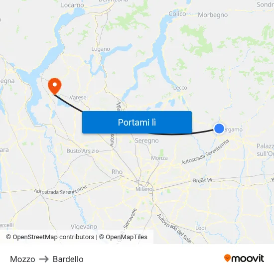 Mozzo to Bardello map