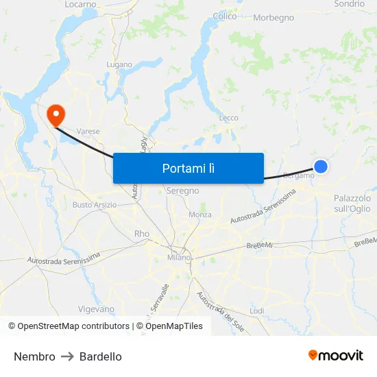 Nembro to Bardello map