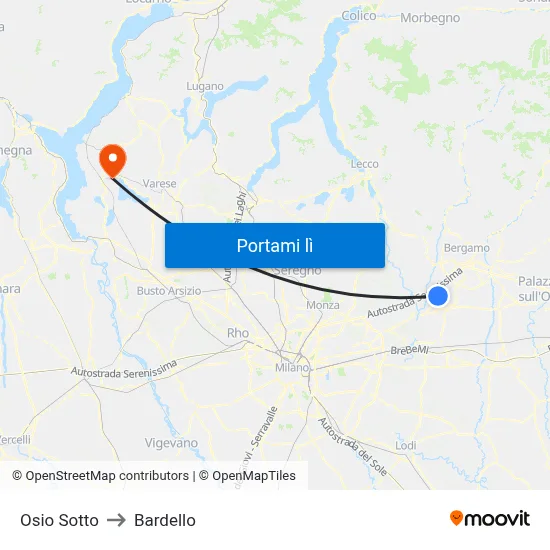 Osio Sotto to Bardello map