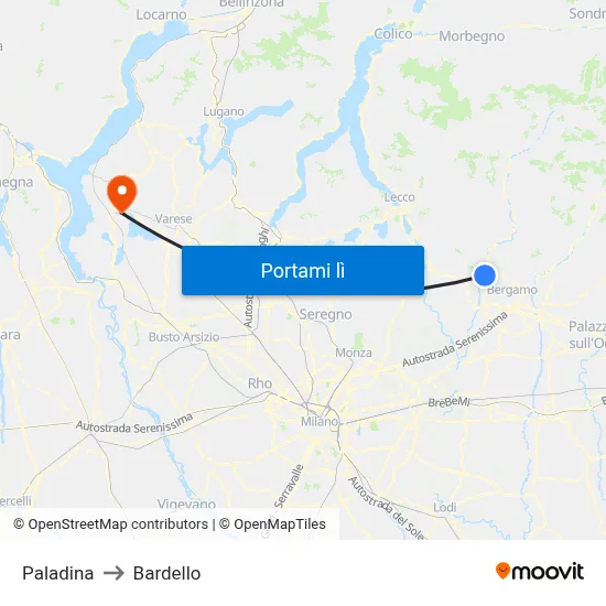 Paladina to Bardello map