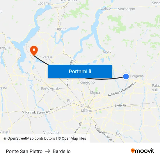 Ponte San Pietro to Bardello map