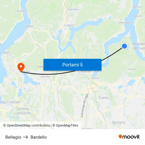 Bellagio to Bardello map