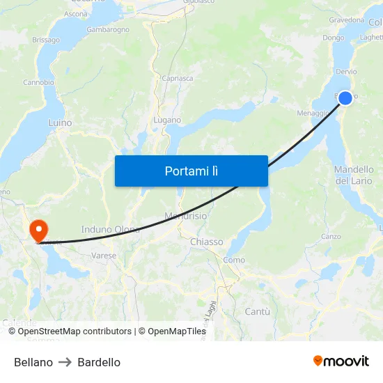 Bellano to Bardello map