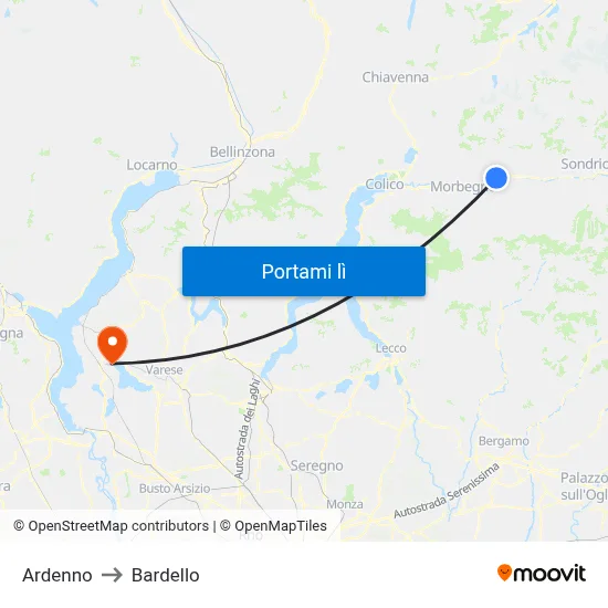 Ardenno to Bardello map