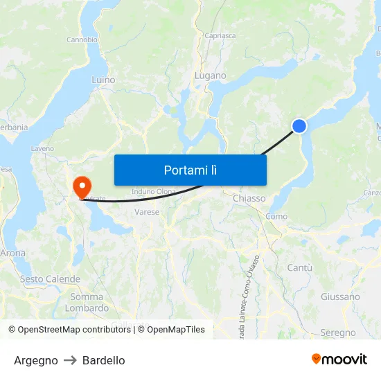 Argegno to Bardello map