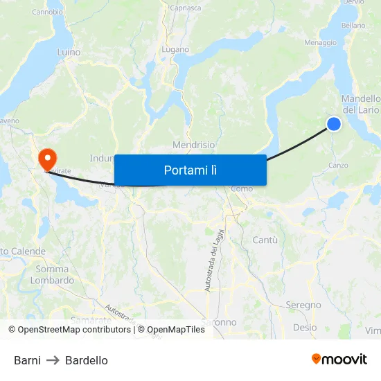 Barni to Bardello map