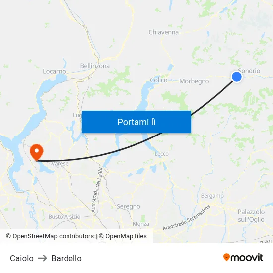 Caiolo to Bardello map