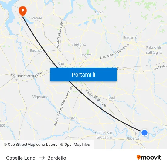 Caselle Landi to Bardello map