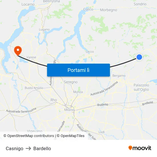 Casnigo to Bardello map