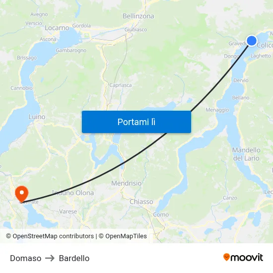 Domaso to Bardello map