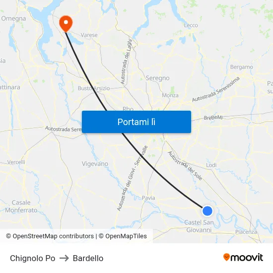 Chignolo Po to Bardello map