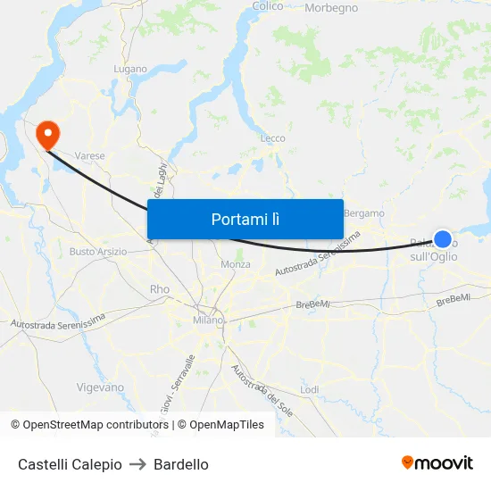 Castelli Calepio to Bardello map