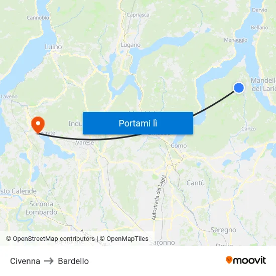 Civenna to Bardello map