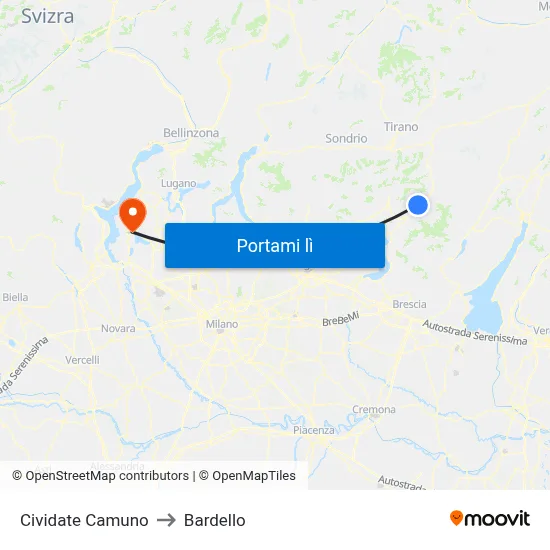 Cividate Camuno to Bardello map