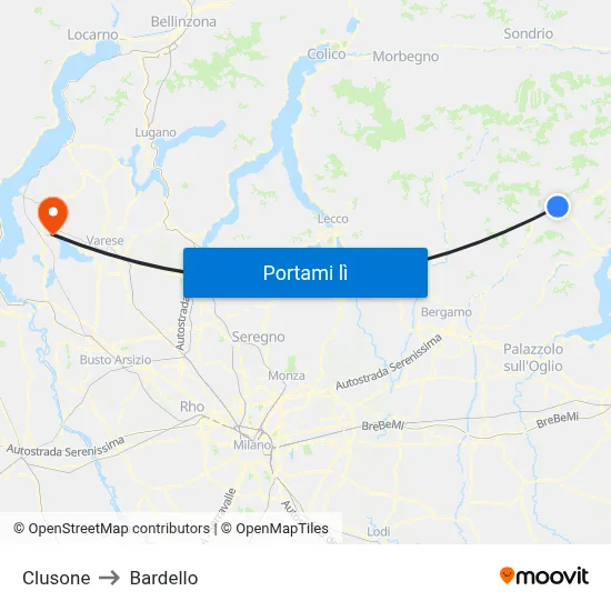Clusone to Bardello map