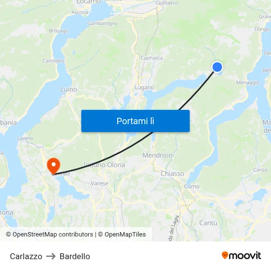 Carlazzo to Bardello map