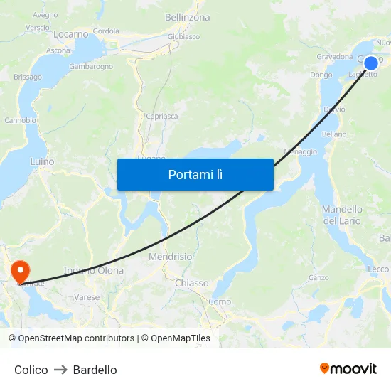Colico to Bardello map