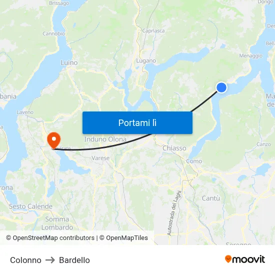 Colonno to Bardello map