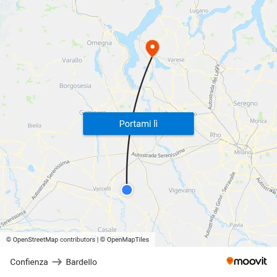 Confienza to Bardello map