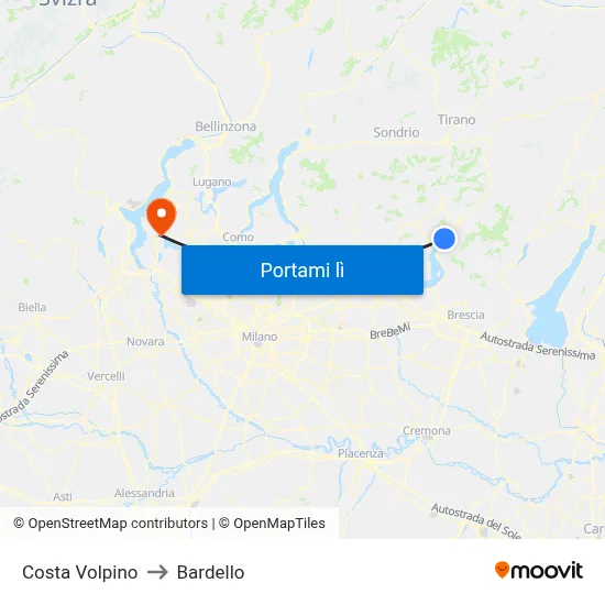 Costa Volpino to Bardello map