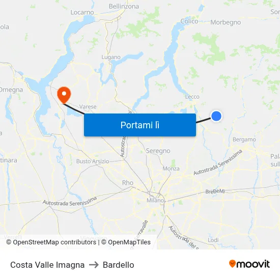 Costa Valle Imagna to Bardello map