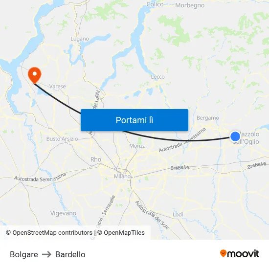 Bolgare to Bardello map