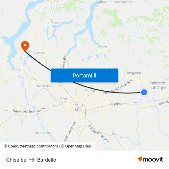 Ghisalba to Bardello map