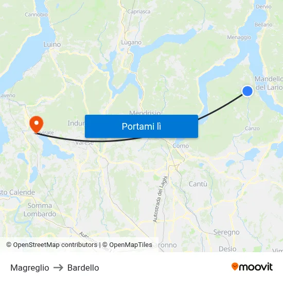 Magreglio to Bardello map