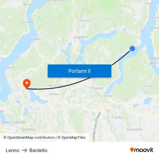 Lenno to Bardello map