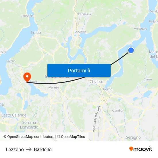 Lezzeno to Bardello map