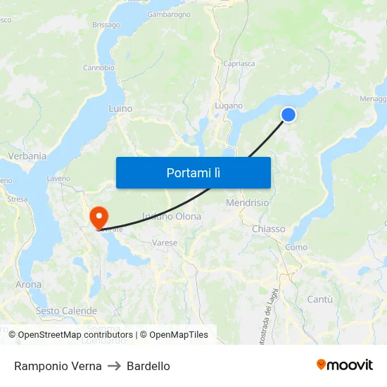 Ramponio Verna to Bardello map