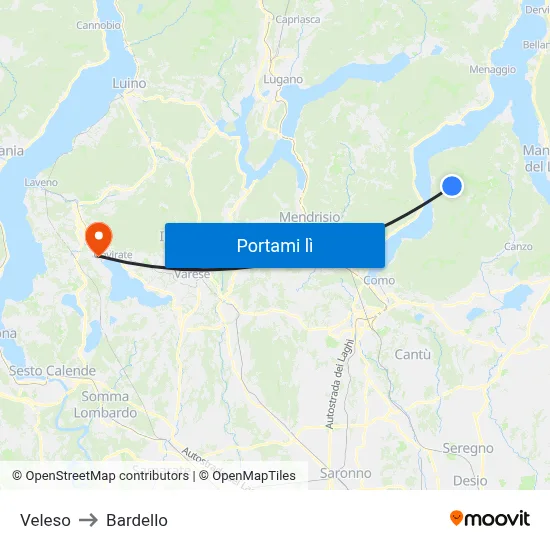 Veleso to Bardello map