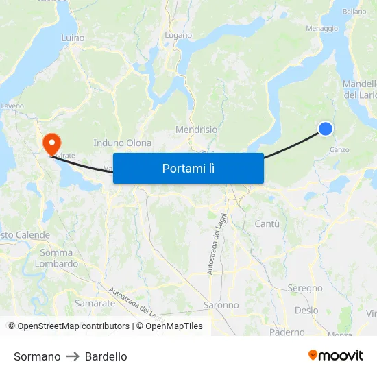 Sormano to Bardello map