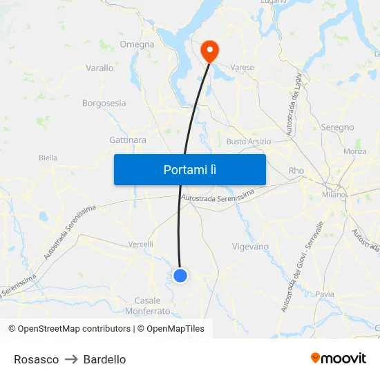 Rosasco to Bardello map