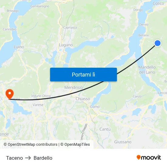Taceno to Bardello map