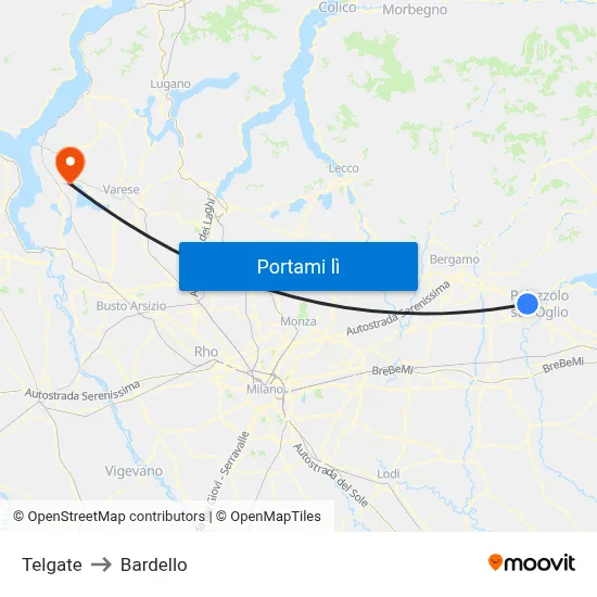 Telgate to Bardello map