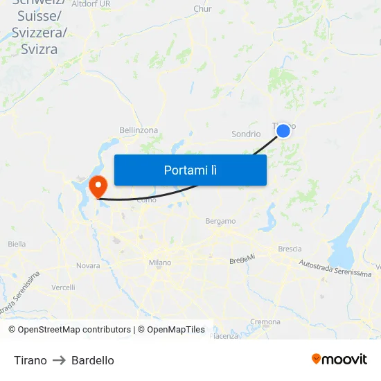 Tirano to Bardello map