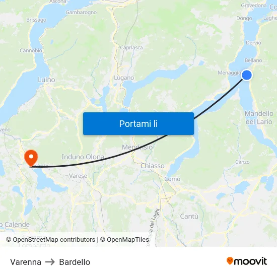 Varenna to Bardello map
