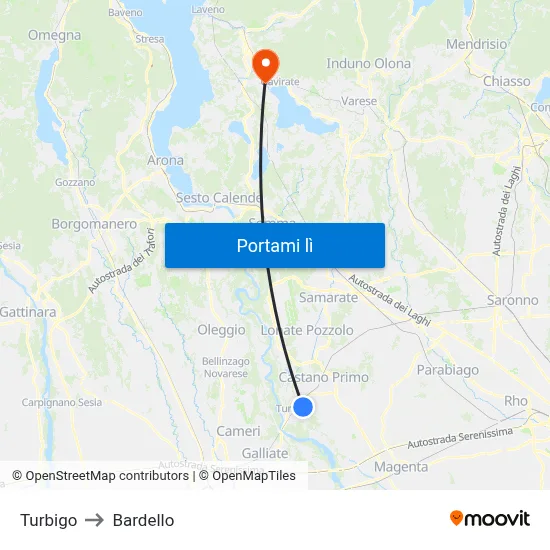 Turbigo to Bardello map