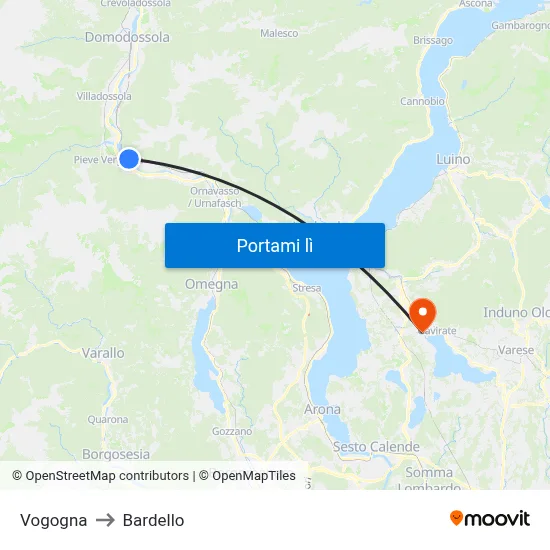 Vogogna to Bardello map