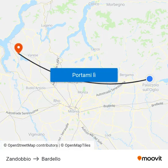 Zandobbio to Bardello map