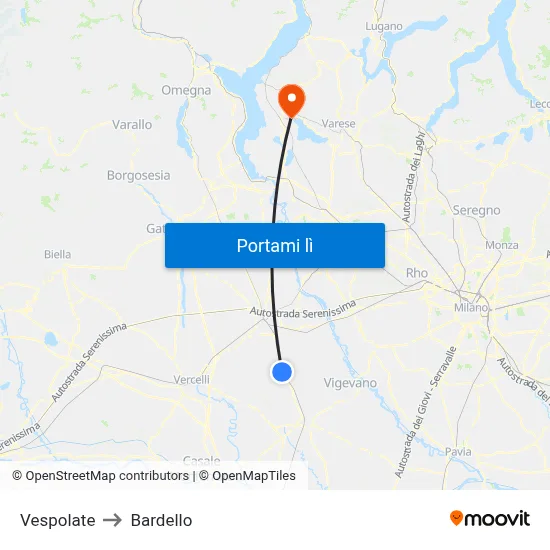 Vespolate to Bardello map