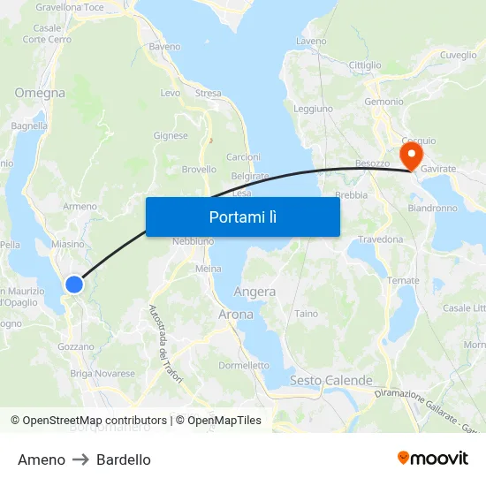 Ameno to Bardello map