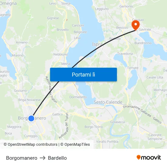 Borgomanero to Bardello map
