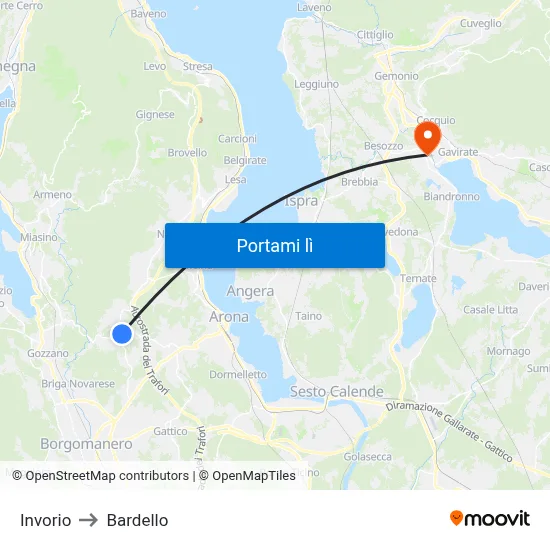 Invorio to Bardello map