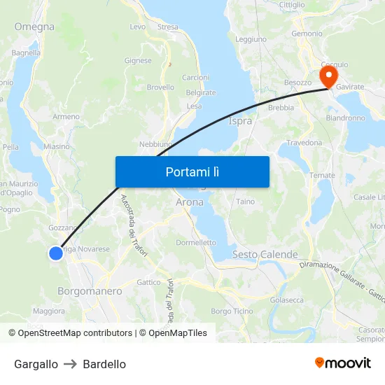 Gargallo to Bardello map
